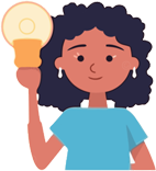 Clip art illustration of a Latino woman holding a light bulb aloft.