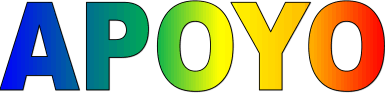 APOYO logo. Logotype that says APOYO in rainbow letters.